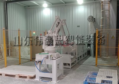 40kg面粉自動碼垛機(jī)器人，全自動碼垛系統(tǒng)使用現(xiàn)場