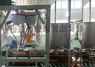 白糖全自動(dòng)裝箱碼垛生產(chǎn)線 白糖自動(dòng)裝箱機(jī)器人現(xiàn)場