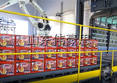 紙箱全自動(dòng)裝車機(jī)器人，推進(jìn)式裝車機(jī)使用現(xiàn)場(chǎng)