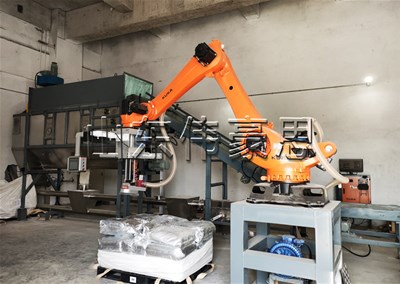 堿粉全自動破袋機(jī)器人 機(jī)械手自動拆包機(jī)流程